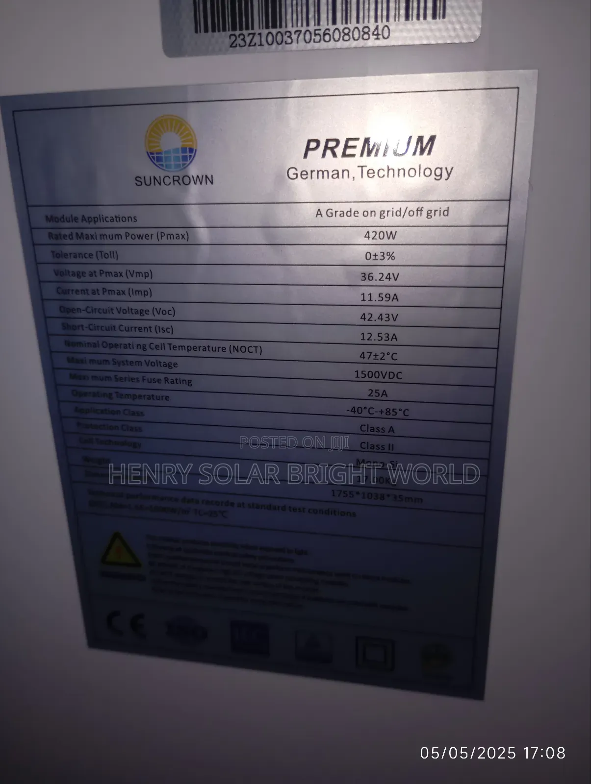 Suncrown Panel 420w Halve Cut