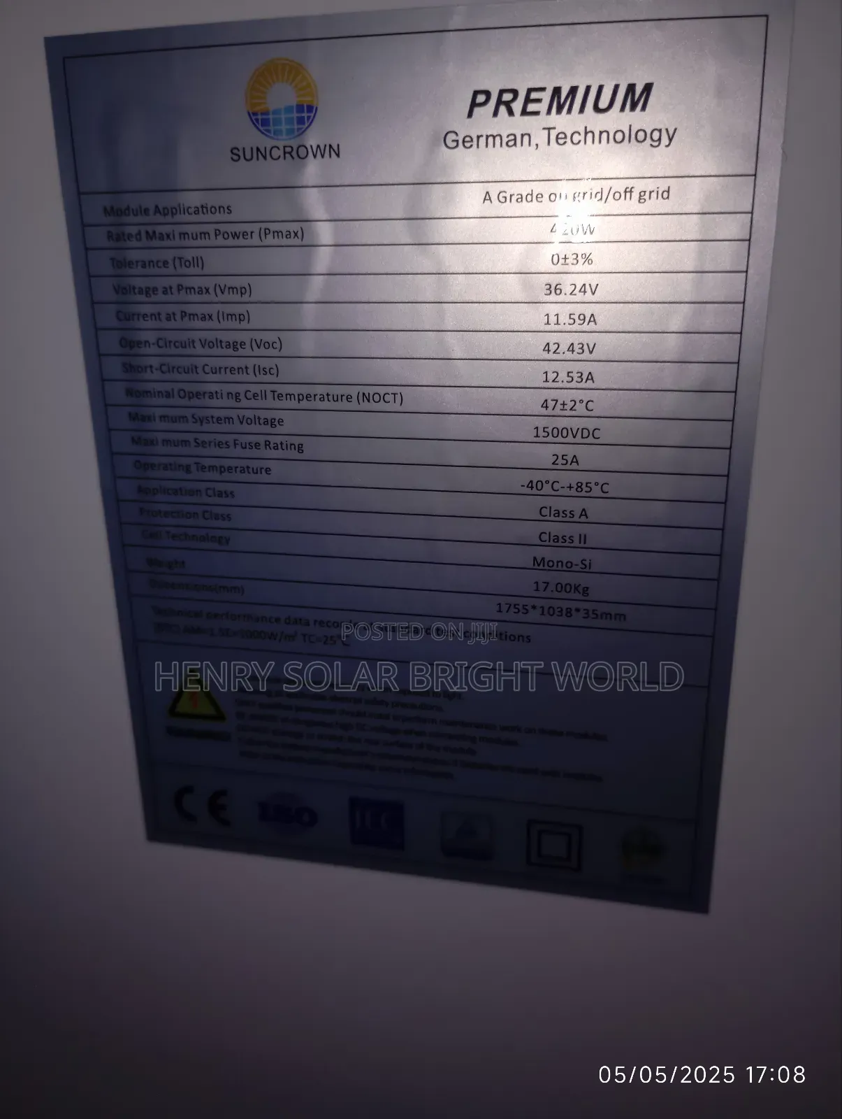 Suncrown Panel 420w Halve Cut