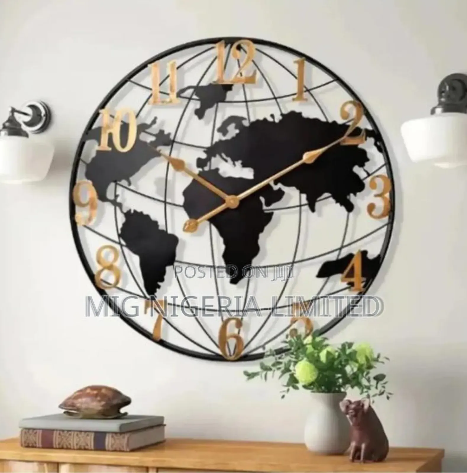 Iron Silent Wall Clocks Black 60cm World Map Decoration