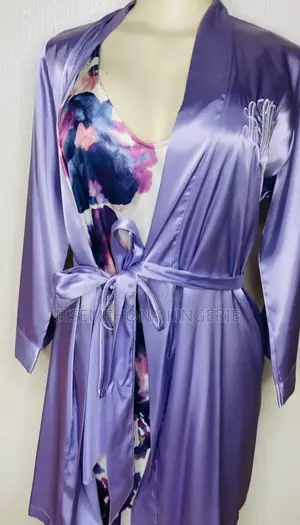 Purple Satin Robe and Nightgown Set