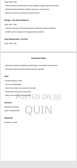 Housekeeping Cleaning CV