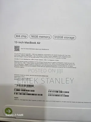 New Laptop Apple MacBook Air 16GB Apple M4 SSD 512GB