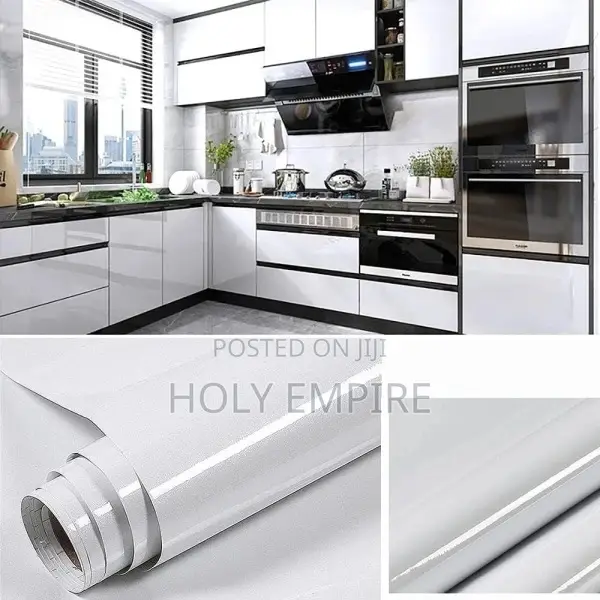 Self-Adhesive Kitchen Cabinets Wallpaper 60cm by 5meter Plain White