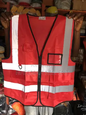 Red Reflective Jacket With Zip And Pocket