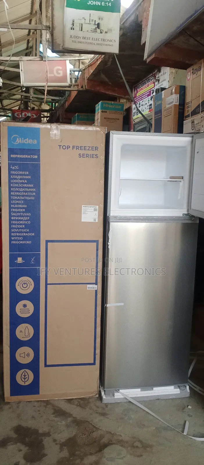 Midea Double Door Refrigerator, Silver Color, 2 Yrs Warranty