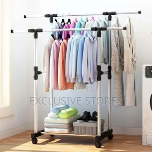 Stainless Steel Portable Double Pole Telescopic Clothes Rack