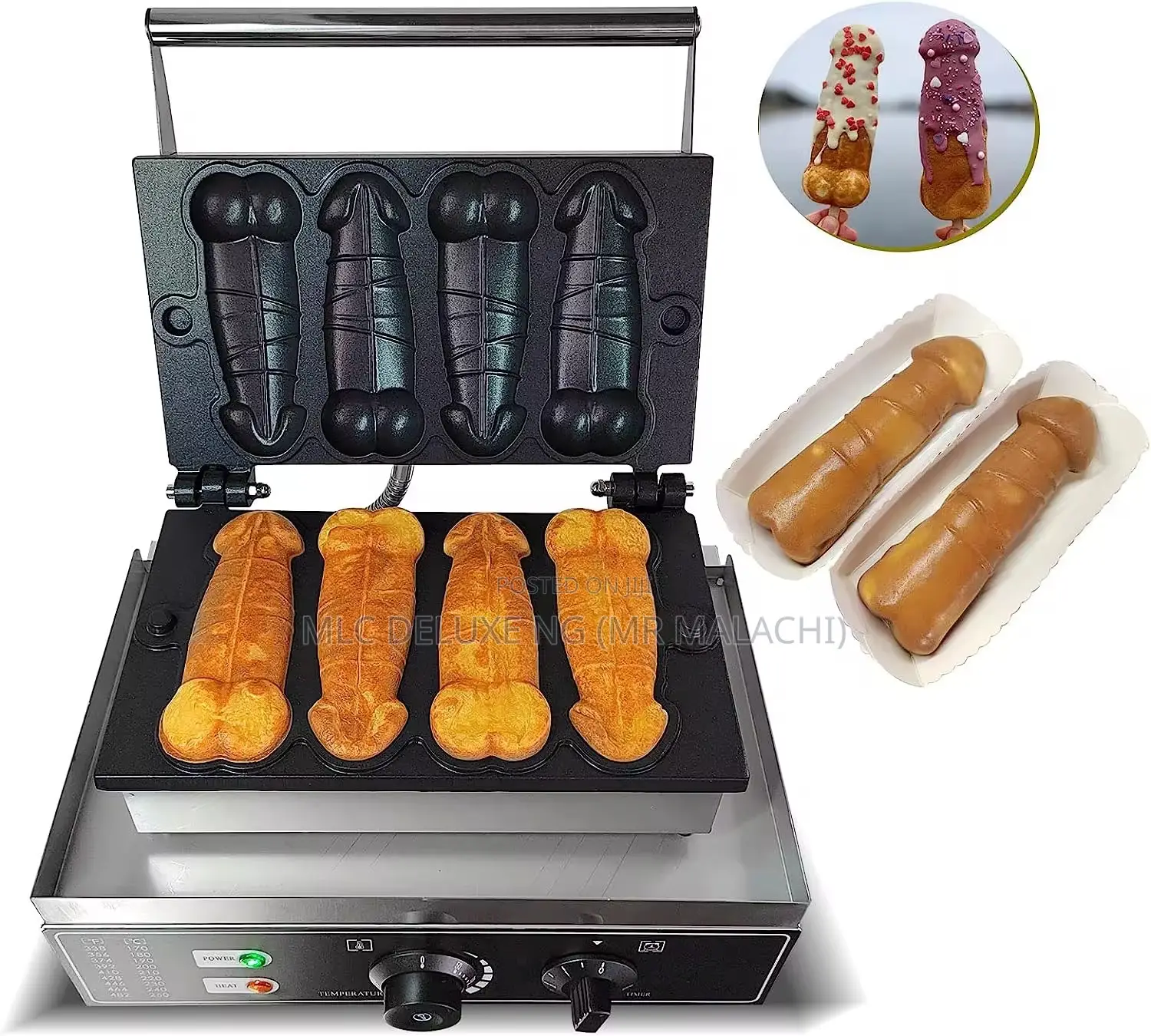 4 Molds Waffle Maker (Nonstick) Hotdog Waffle Baker Machine