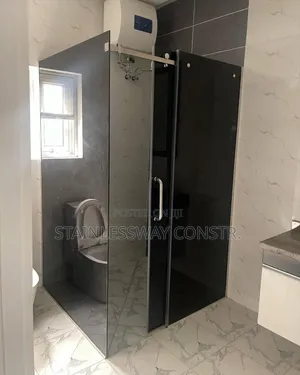 Dark Grey Glass Cubicle Sapele