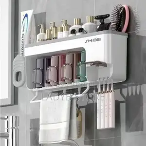 Toothbrush Holder Rack and Toothpaste Dispenser