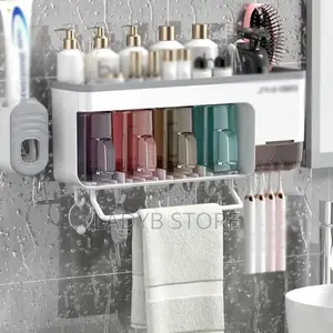 Toothbrush Holder Rack and Toothpaste Dispenser