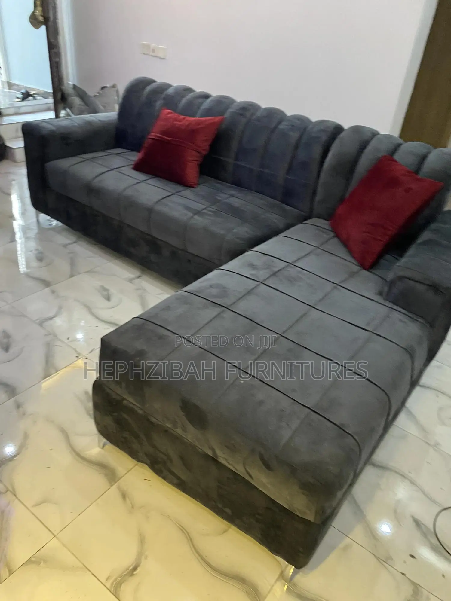 Grey L Shaped Sofa With Pillows