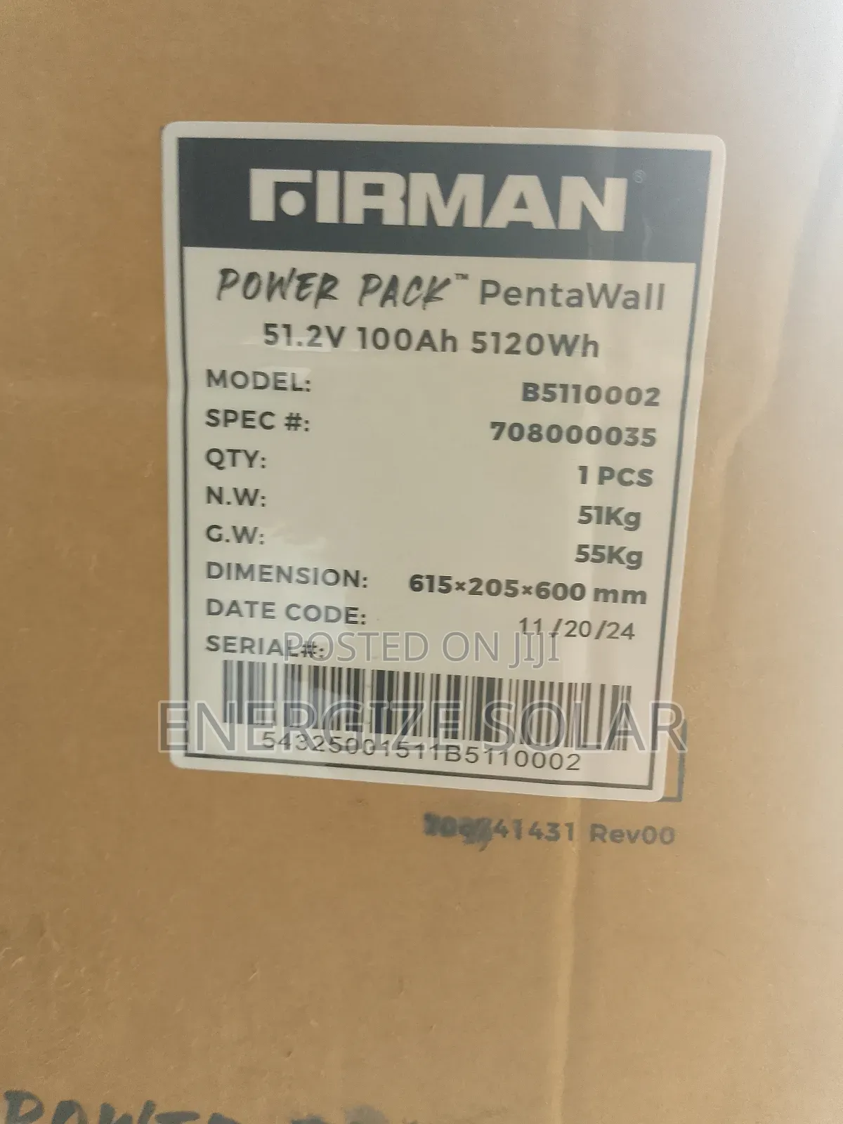 5kwh 51.2v Firman Lithium Battery