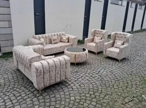7 Seaters Sofa Chair and Table. Fabric Couch