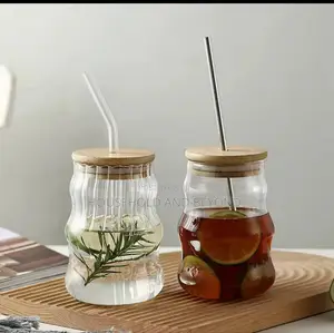 Ins Glass Cup With Straw With Bamboo Cover