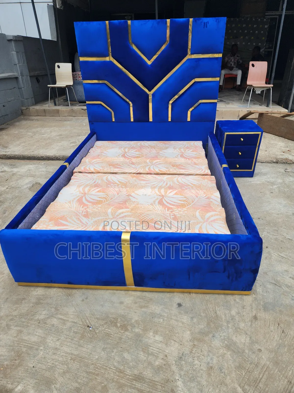 Blue Coloured Designers Padded Bed Frame