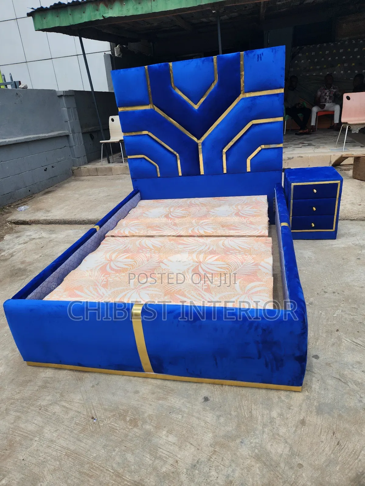 Blue Coloured 4.5by6 Bed Frame With Its Side Drawer