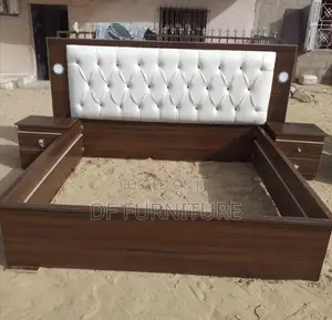 Photo - Family Size Brown and White Leather Headboard Bedframe