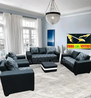 Sofa Chairs With Puffy Table. 7 Seaters Fabric Couch. Rph2