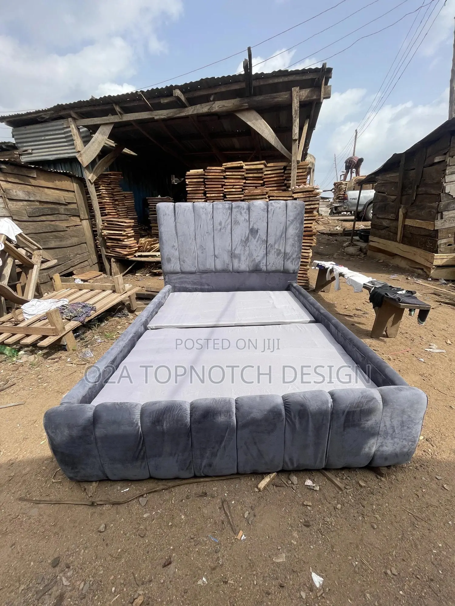 Grey 4.5 by 6 Fully Padded Bedframe