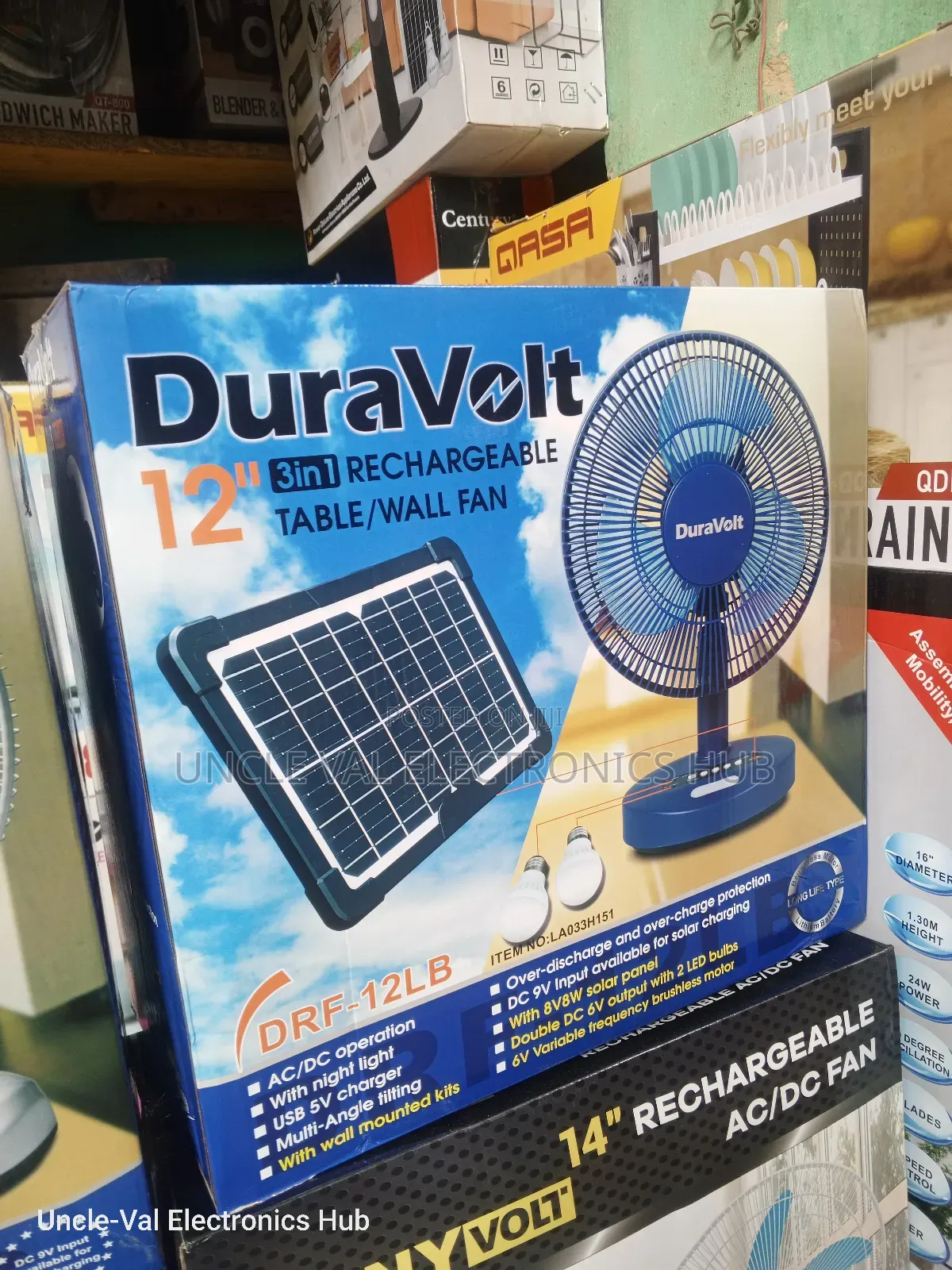 Duravolt 12" Rechargeable Table Fan 3in1