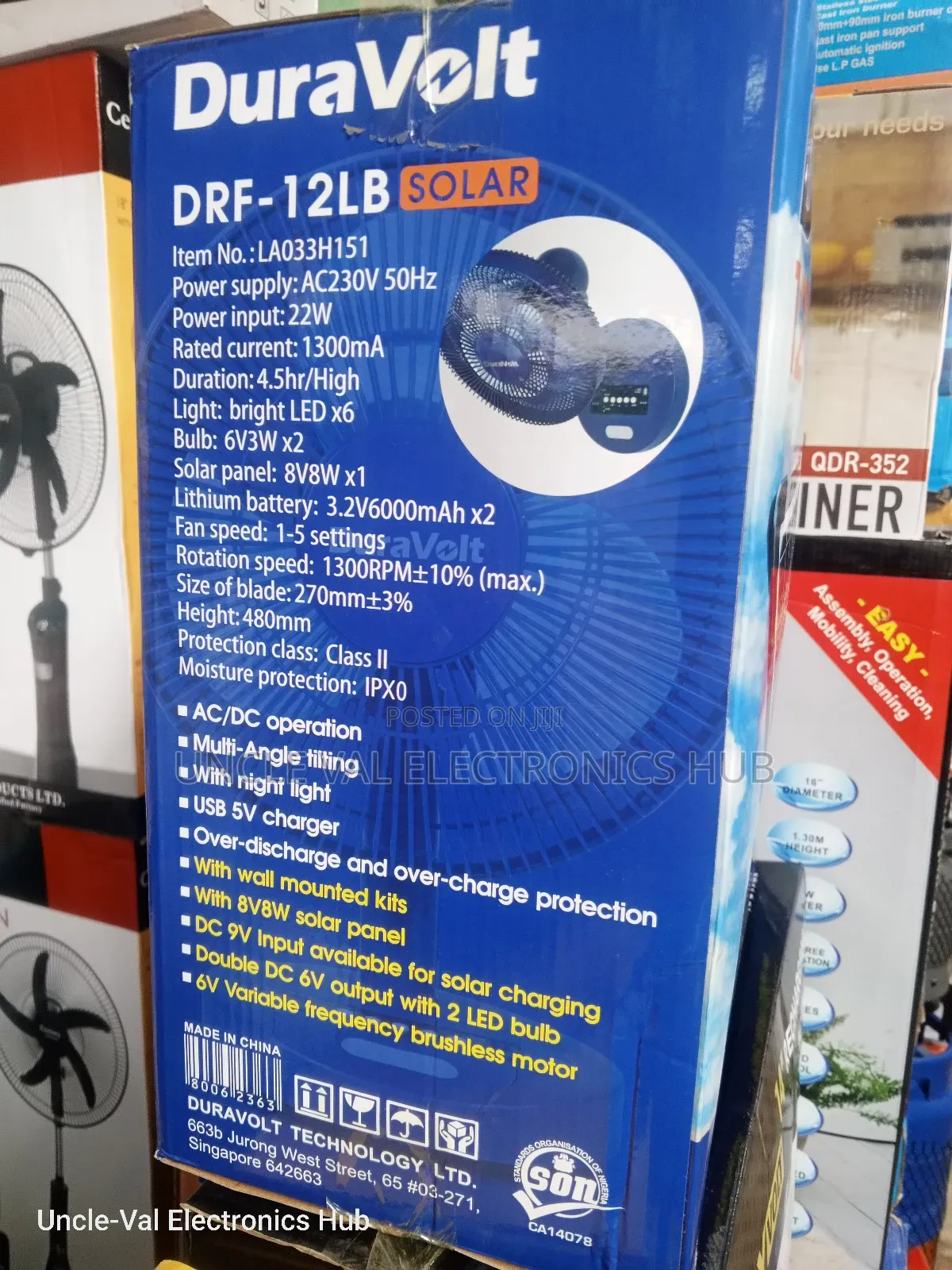 Duravolt 12" Rechargeable Table Fan 3in1