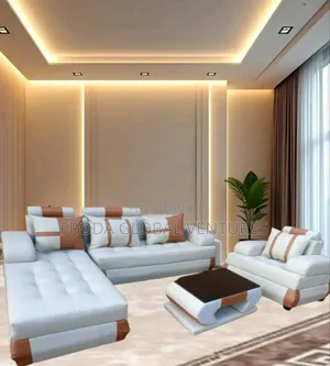 Beautiful L-Shape Sofa and Single Chair With. Leather Couch
