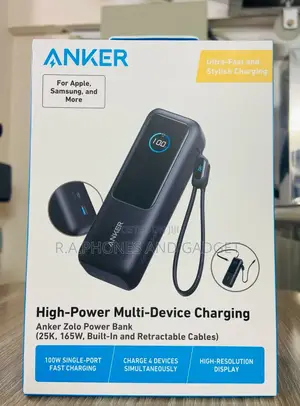 Anker Zolo Power Bank (,165w, Build in Cables)