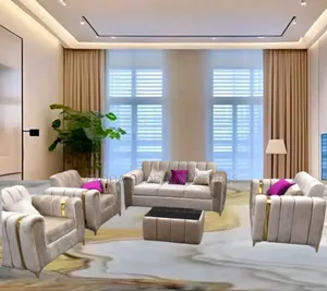 Beautiful 7 Seaters Sofa Chairs With Table. Fabric Couch