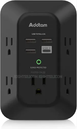 Usa Usb Wall Charger Surge Protector - Addtam 5 Outlet