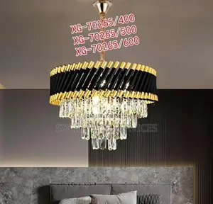 Golden Crystal Chandelier With Black Pipe