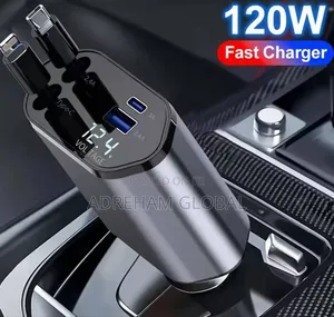 Retractable Car Charger,4 In1 Fast Charging Charger 120w,