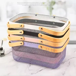 Ins Iron Fruit Basket Portable Wooden
