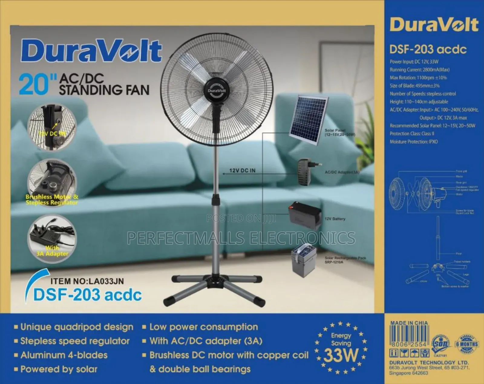 20" Duravolt Ac/Dc Standing Fan DSF-203acdc