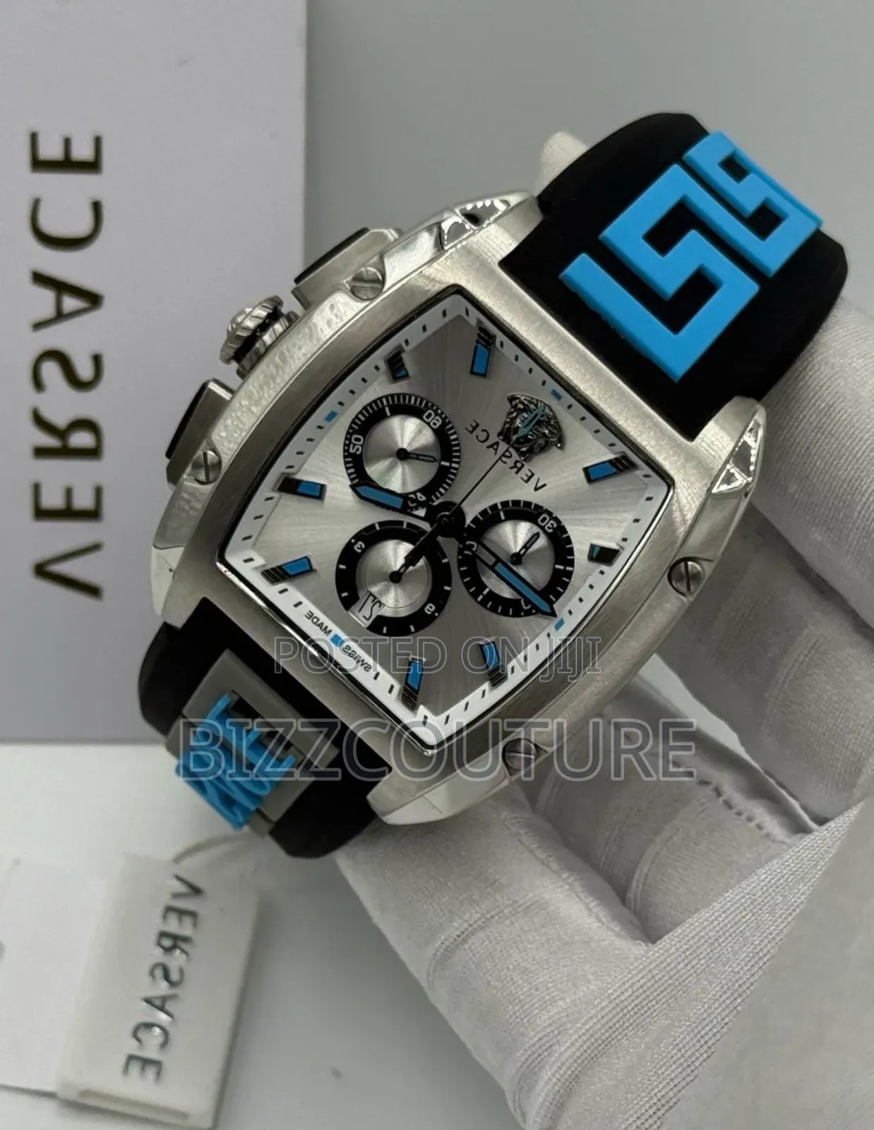 Original Versace Silver Dial Chronograph Rubber Strap W