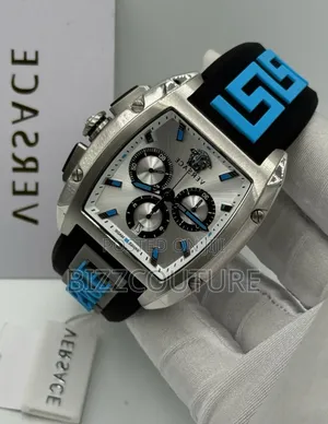 Original Versace Silver Dial Chronograph Rubber Strap W