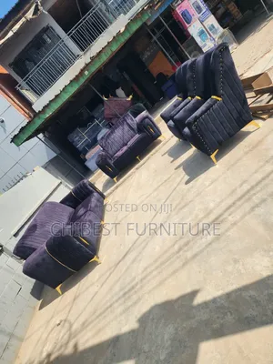 Black Upholstery Padded 7 Seaters Couch.