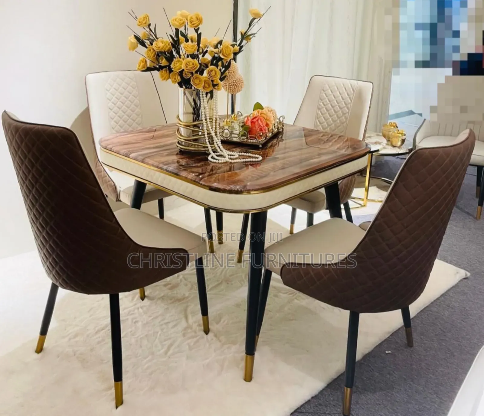 Beautiful Marble Top Dining Table With Four Chairs