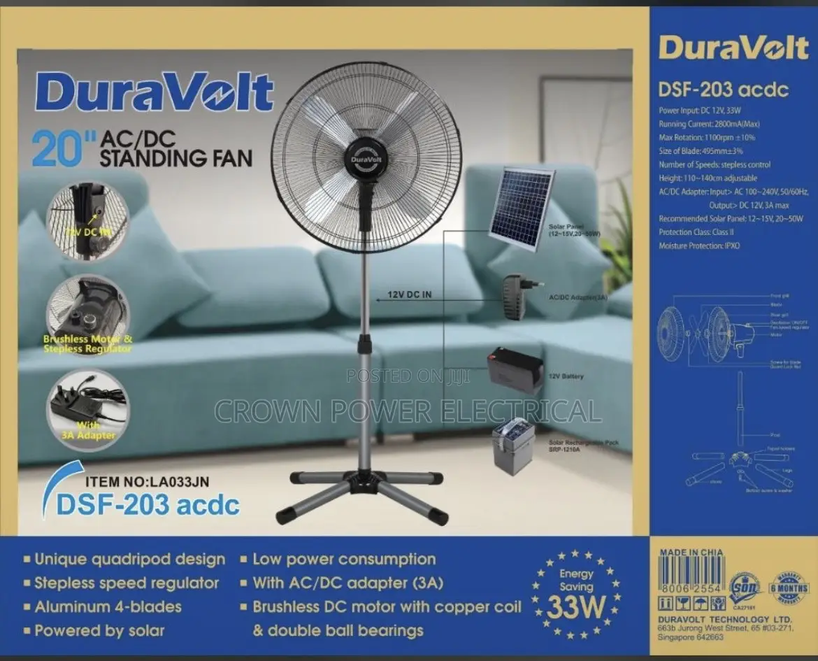 Duravolt 20 Inches Ac/Dc Fan