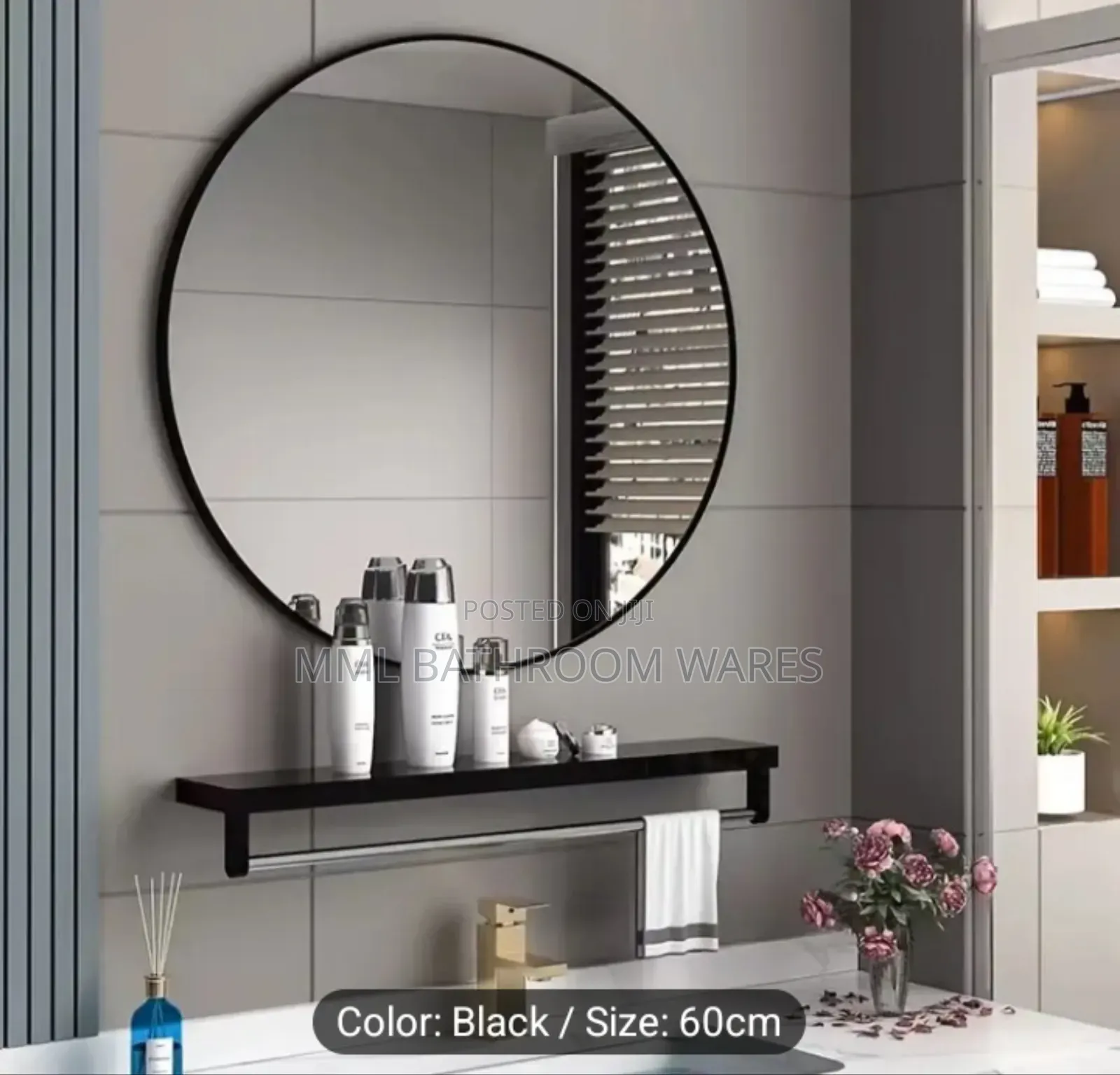 Framed Round Mirrors With Shelf