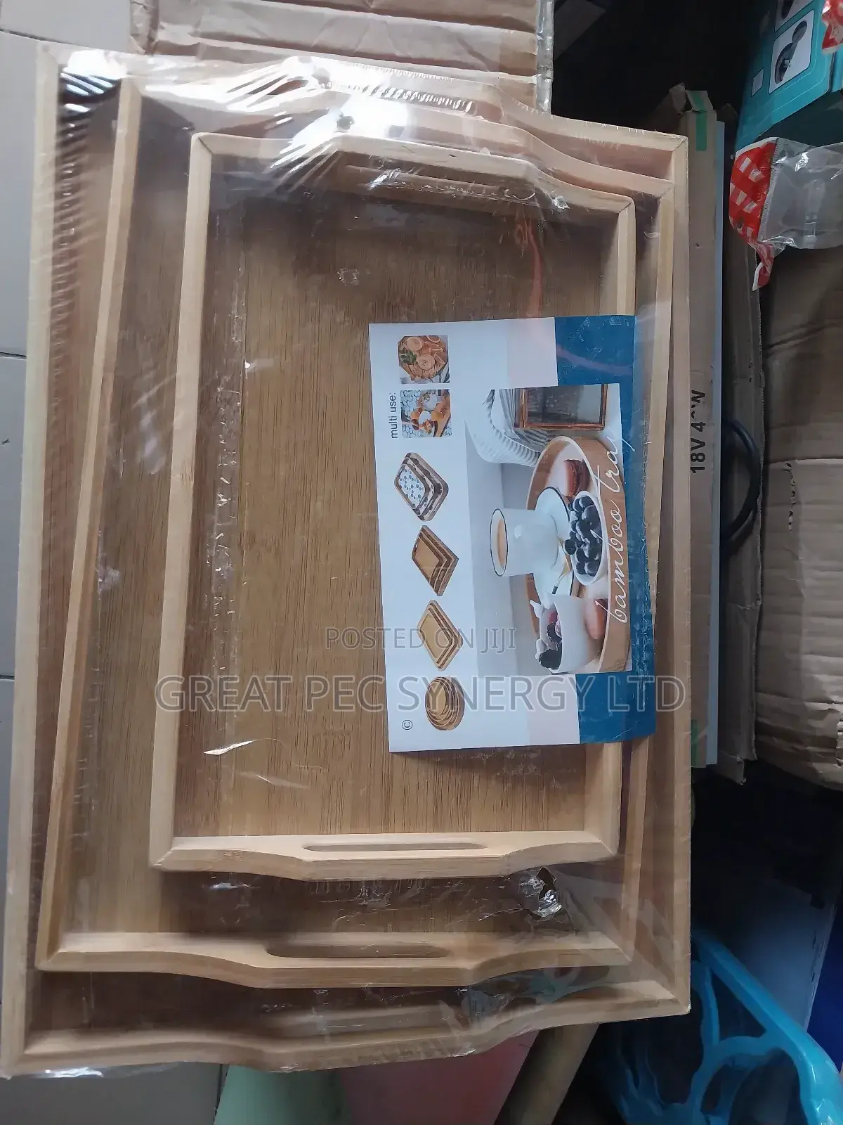 Wooden Handle Tray - 3 Pieces