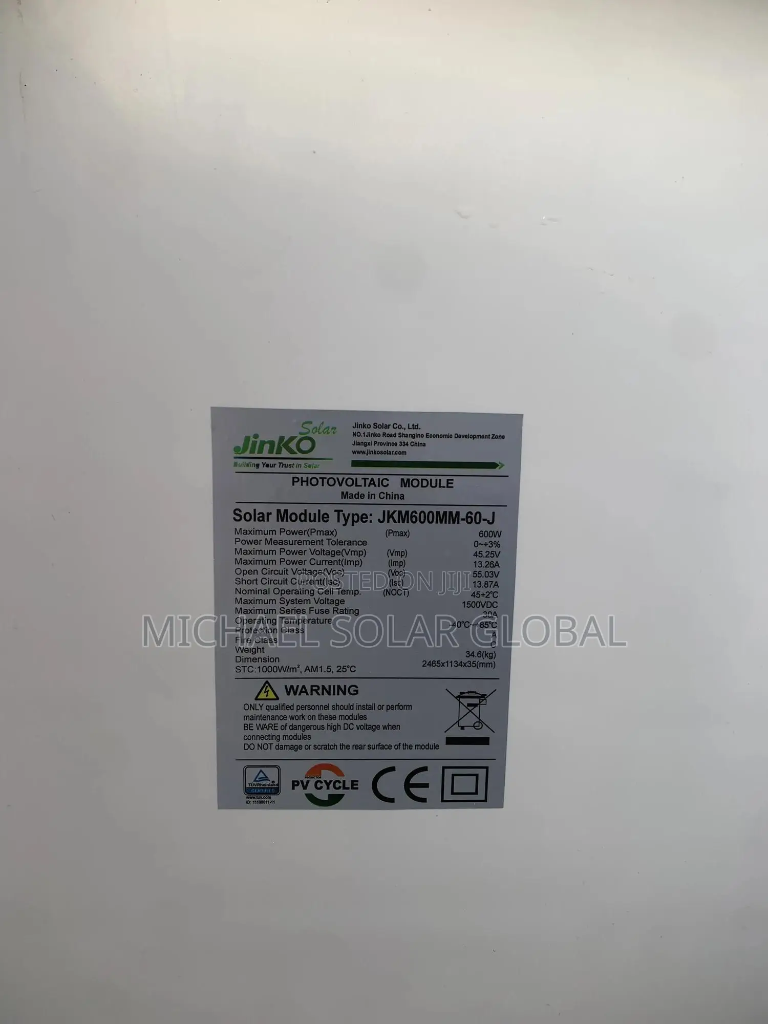 600w Jinko Panel