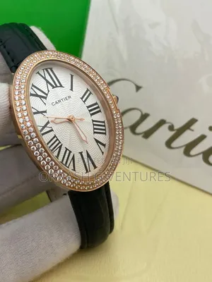Cartier Ice Head Rose Gold Leather Strap Watch for Women's