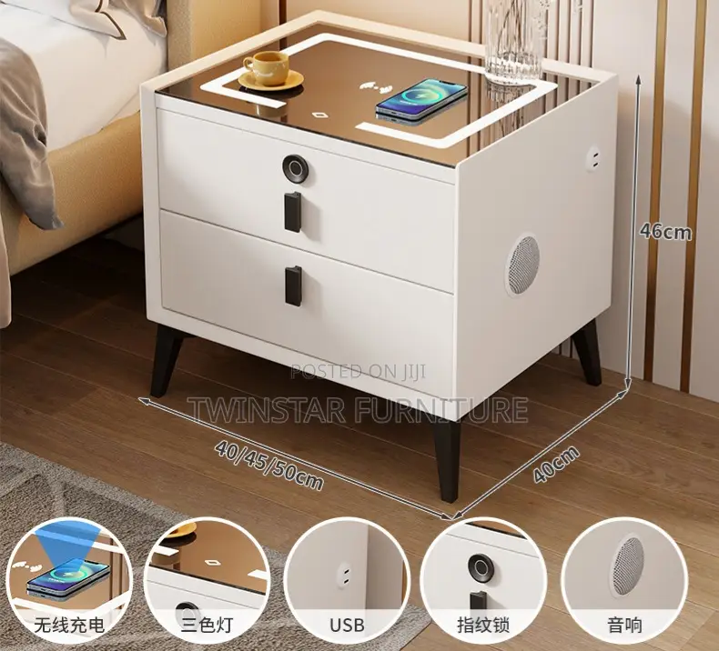 New Modern Bed Side Stools With Drawers Bluetooth Usb