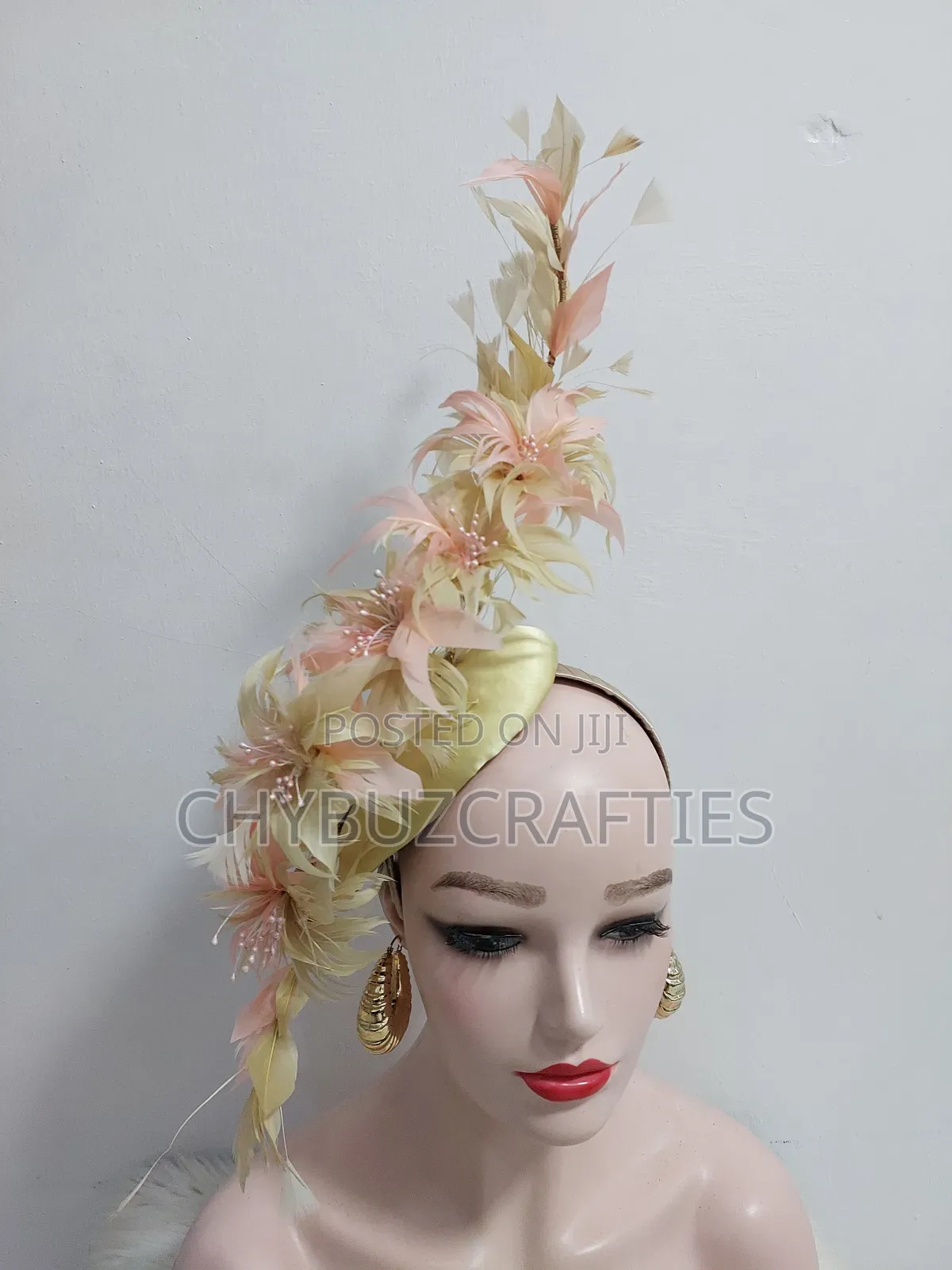 Goldpeachy Feather Facinator