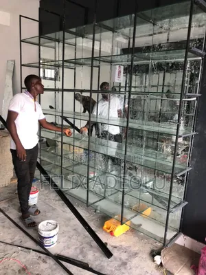 Office Shelves for Drinks Partitioned With Mirror Glass