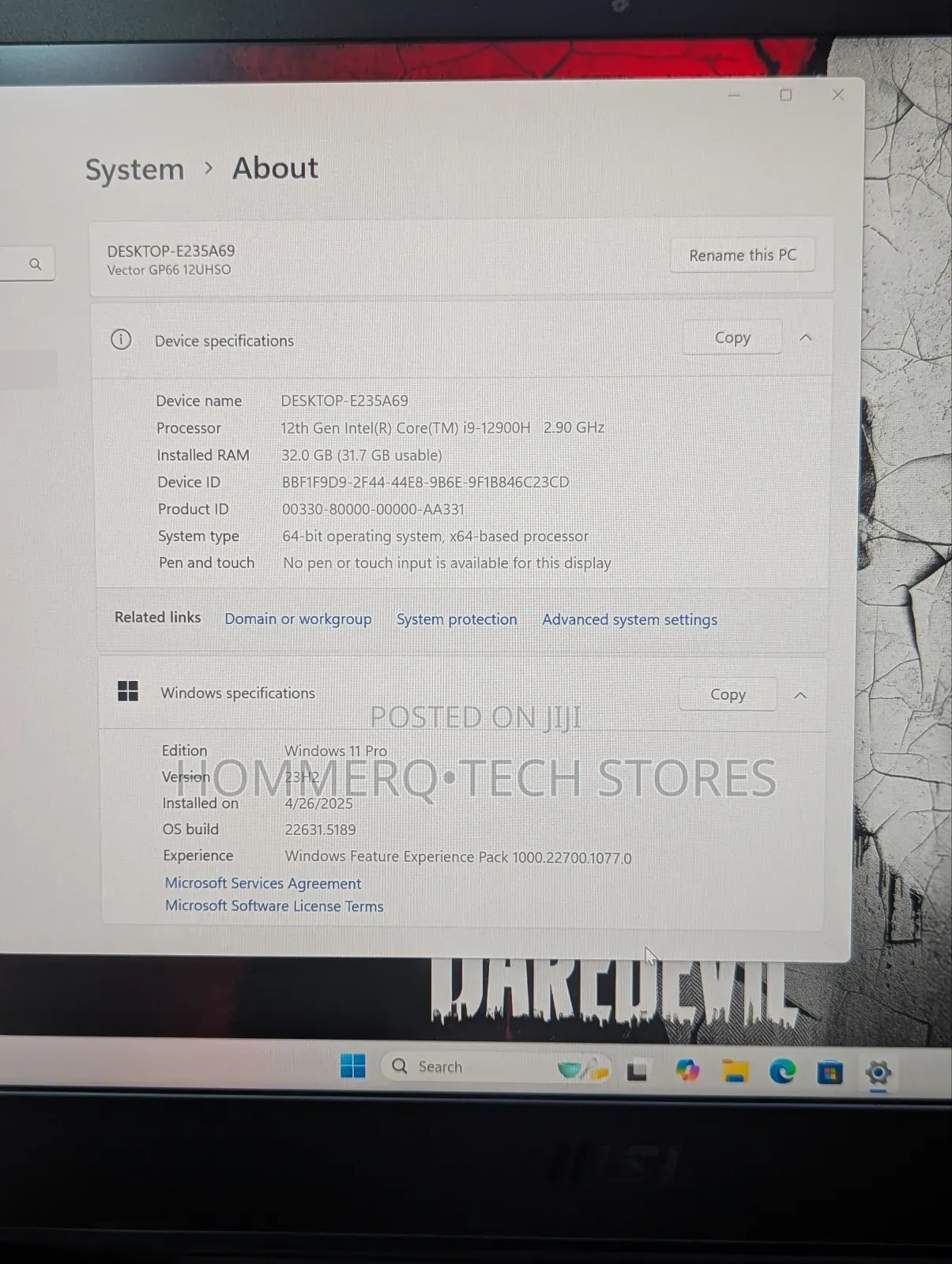 Laptop MSI Vector GP66HX 12UGS 32GB Intel Core I9 SSD 1T