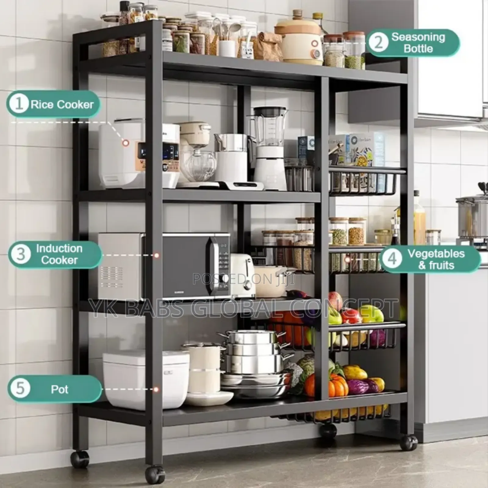 Kitchen Vegetables Basket Trolley Storage Rack 4 Layer