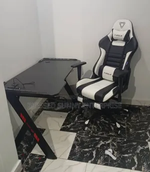 Gaming Chair and Table Black and White