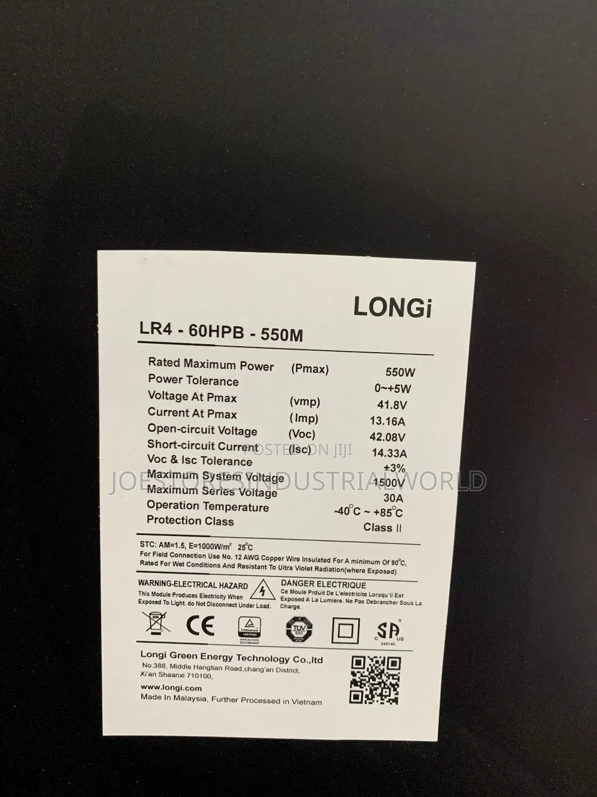 Monocrystalline Solar Panel 550w 120cells