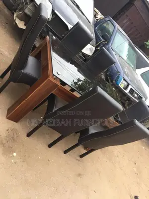 6 Seater Glass Top Brown Dining Set